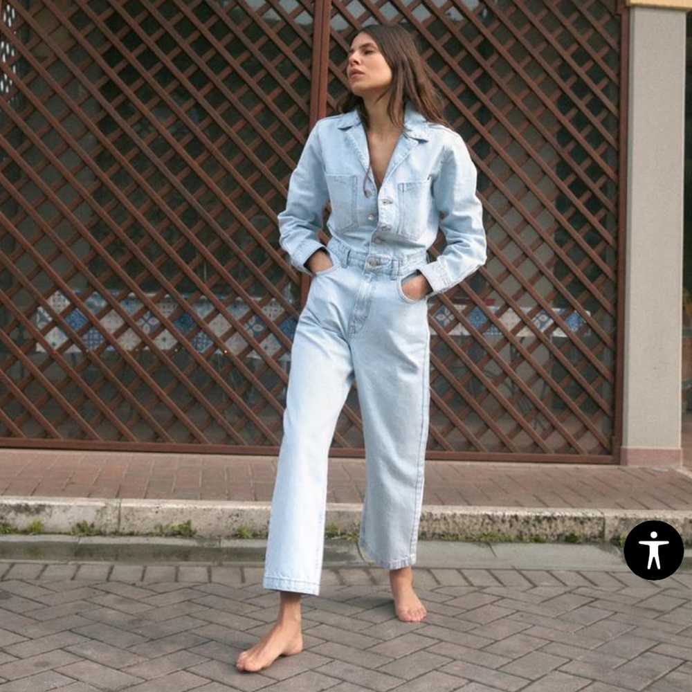 Zara Long Sleeve Denim Jumpsuit
